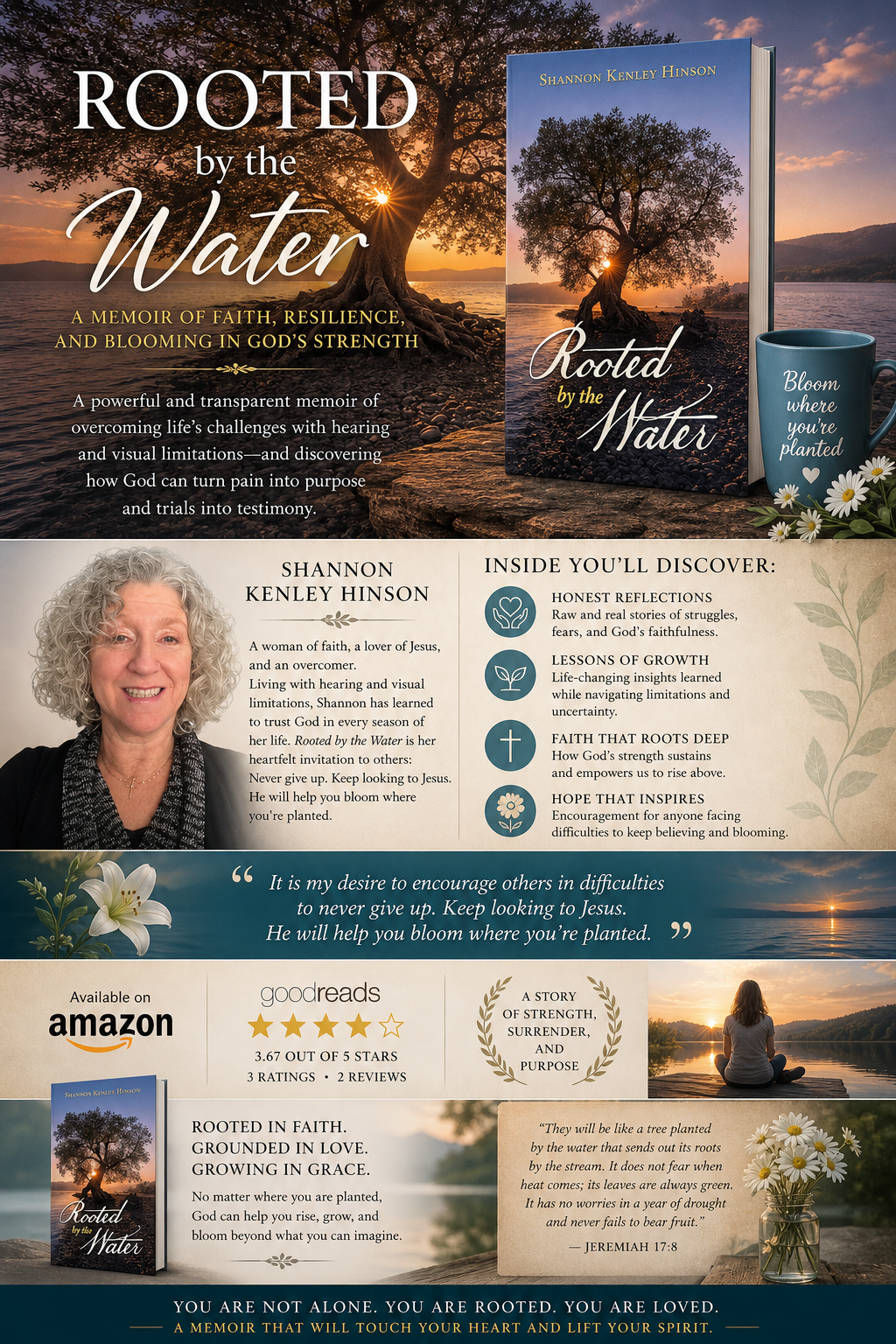 Rooted by the Water — a memoir of faith, resilience, and blooming in God's strength by Shannon Kenley Hinson